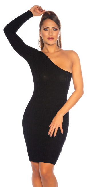 One-Shoulder Knit Dress Black